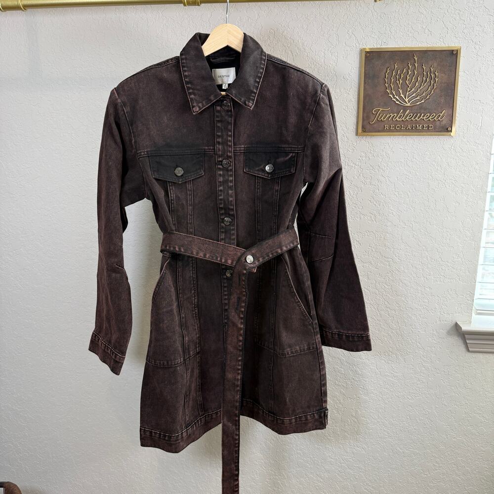 Women's Gestuz Chocolate Brown Black Denim‎ Button Front Dress Size 36 US 4 NEW